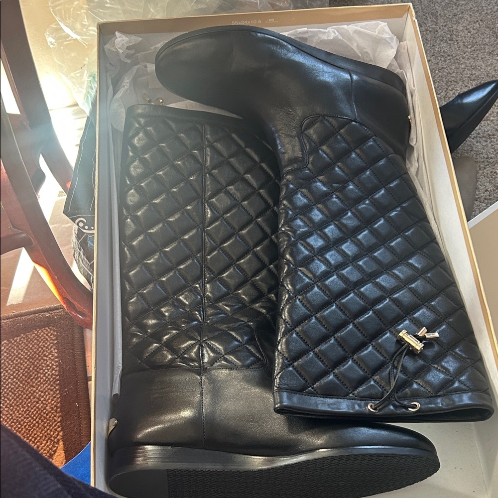 KORS Michael Kors Black Quilted Over the Knee Boots